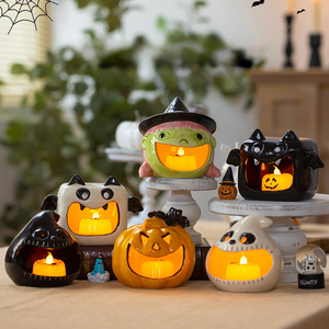 AIKUN Mini Porte-bougie en céramique fait main, Décoration de fête d'Halloween en gros, Centre de table, Porte-bougie fantôme et citrouille effrayants - Product Image 6