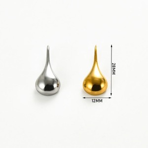 1 par de pendientes de aro en forma de lágrima de acero inoxidable para mujeres y niñas, pendientes colgantes simples en forma de gota de agua, color plateado y dorado, regalos de joyería - Product Image 2