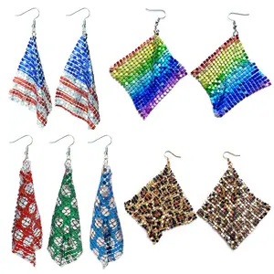 Trendy Creative Christmas Jewelry Zebra Leopard Print Earrings Rainbow American Flag Aluminum Earrings for Women