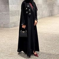 Bloom Dew Negro Verde Abierto Abaya Dimensional Floral Detalle Flujo Silueta Cubierta Park Strolls Tier Program