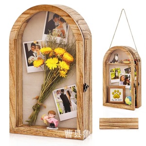 Wooden Arched <b>Shadow</b> <b>Box</b> Photo Frame Wall Mount Solid Wood Vertical Display Rack For Living Room Bedroom Decor - Product Image 1