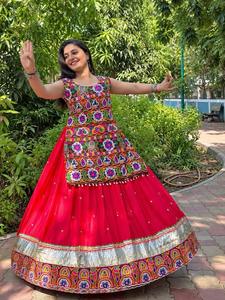 Elegant Heavy Rayon Cotton Western Fusion Kurti <b>Lehenga</b> with Decorative Lampi Lace Gamthi Work and Real Mirror Work <b>Women</b> Wear - Product Image 3