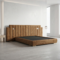 Lit King Size Moderne Minimaliste de Luxe avec Tête de Lit en Cuir Véritable Capitonnée, Confortable, Ensemble de Chambre à Coucher avec Cadre en Bois, Garantie 5 Ans