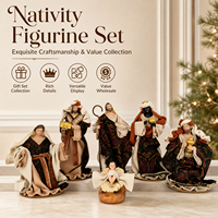Vente en gros - Ensemble de crèche de la Sainte Famille avec les Trois Rois Mages - 6 pièces - Sculptures en résine faites à la main - Base en bois vieilli - Pour la maison