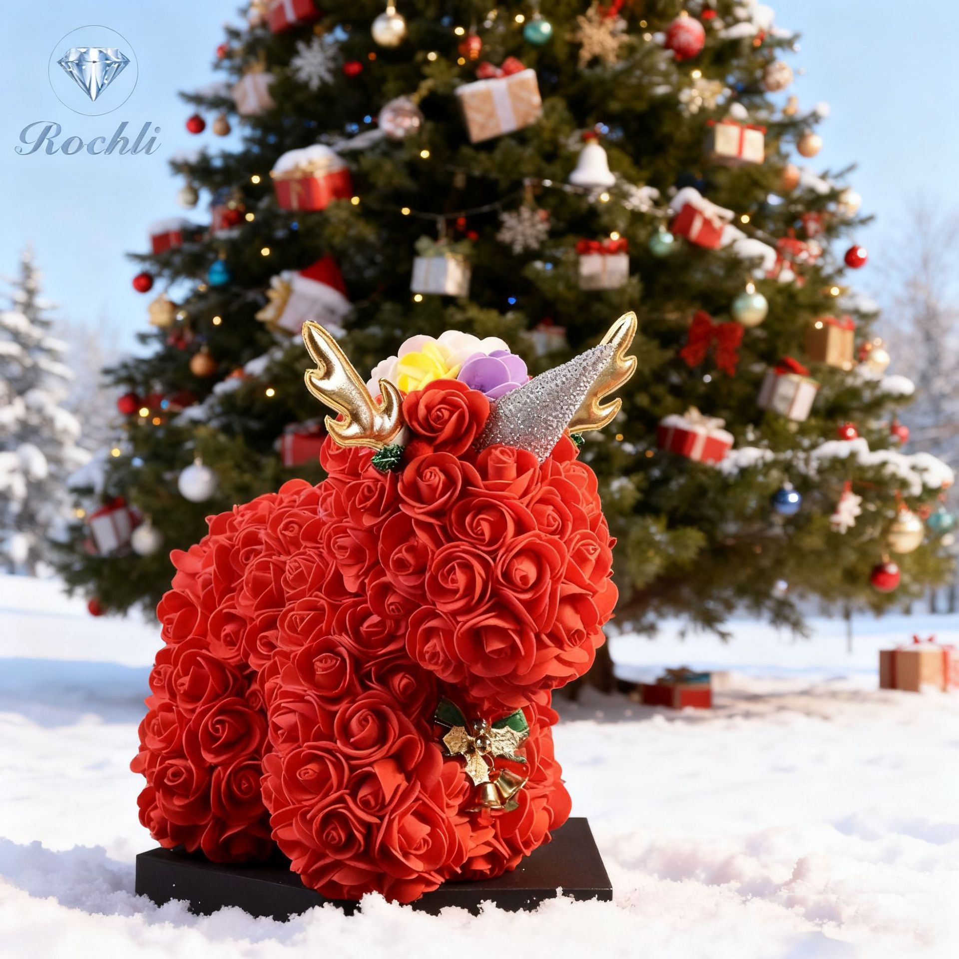 [Antler Collection] 25cmRoseUnicorn ChristmasSet+Handbag+Light