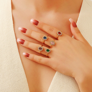 Fashion <b>Rings</b> Gold Plated <b>Open</b> Design Flower Shape Colorful Zircon Inlay Unisex Jewelry Gift - Product Image 2
