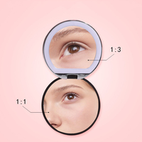 Miroir de poche compact LED personnalisé avec logo, double face grossissante, pliable, portable, avec lumière, idéal pour le maquillage et les voyages, cadeau promotionnel.