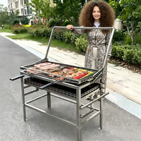 Gril rotatif à double panier en acier inoxydable 304, barbecue au charbon de bois à rotation de 180 degrés, station de restauration de rue extérieure, prix d'usine