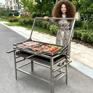 Gril rotatif à double panier en acier inoxydable 304, barbecue au <span class=keywords><strong>charbon</strong></span> de bois à rotation de 180 degrés, station de restauration de rue extérieure, prix d'usine - Product Image 1
