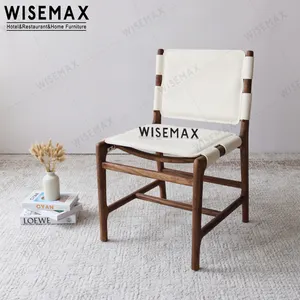 WISEMAX Modern Nordic Dining Room Furniture Walnut Color Wood Frame with White Saddle Leather Seat for Restaurant or Hall Use