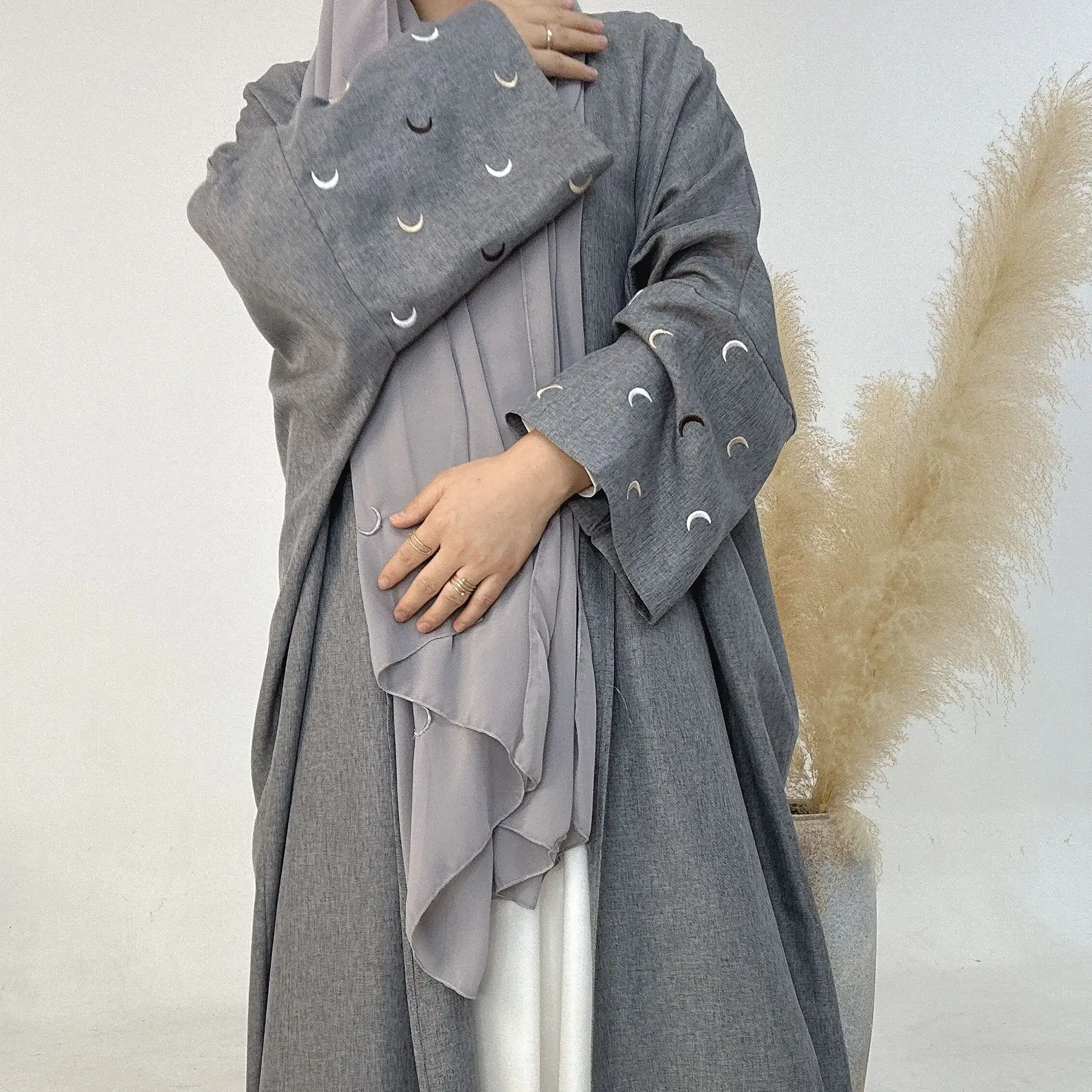 Новое поступление, женское кимоно, мусульманское женское платье с Луной и вышивкой, Айд, лен, Абая