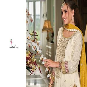 <b>White</b> Heavy Designer Embroidered Work Traditional/Festive Special Salwar <b>Suit</b> - Product Image 1