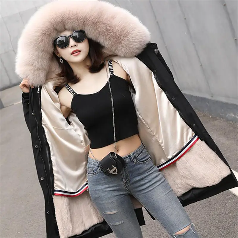 แฟชั่นฤดูหนาว Warm Oversize ยาวขนสัตว์ Hooded Parka Coat สำหรับผู้หญิง