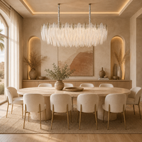 Lustre LED Dimmable Doré Grand Modèle en Verre et Plumes Style Français à Niveaux, Garantie 2 Ans, Idéal Salons et Hôtels à Plafonds Hauts