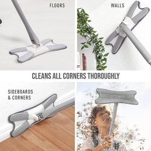 Nueva Mopa Plana de Microfibra con Barra Telescópica de Acero Inoxidable de 40CM para el Hogar, con Sistema de Escurrido de Cuatro Lados y Limpieza de Azulejos sin Necesidad de Usar las Manos - Product Image 4
