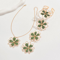 Pendientes y Collar de Hoja de Loto Tridimensional Hueca con Esmalte Brillante, Estilo Europeo Americano Elegante y de Moda