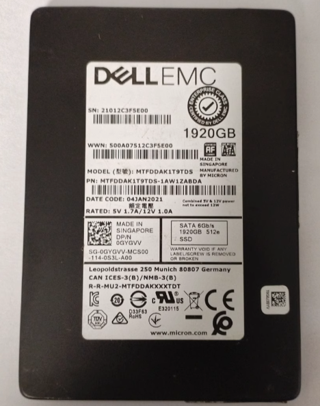 GYGVV 1.92TB 6G SATA SFF (2.5-inch) SSD 0GYGVV