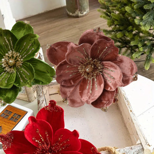 Usine En Gros Réaliste Tissu Glitter <span class=keywords><strong>Poinsettia</strong></span> De Noël Fleurs Artificielles pour Arbre Décoration Vacances Floral Picks - Product Image 4