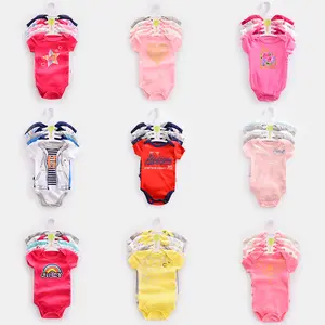 Baby Romper Cotton Unisex Baby Boys Girls 5-pack Short Sleeve One Piece Bodysuits with Hanger For 0-24 Month