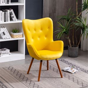 DB Doarnin Contemporary Silky Velvet Tufted <b>Accent</b> <b>Chair</b> <b>Yellow</b> Button Back for Living Room - Product Image 2