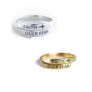 Inspiration Jewelry Adjustable Cross Letter Ring Engraving Faith Over Fear Ring Inspired Jewelry Vintage Faith Religious Rings