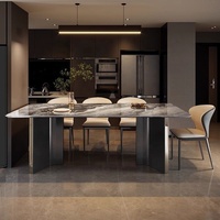 Meja Makan Premium Rock Slab - Meja Efek Marmer Minimalis Modern untuk Ruang Makan Rumah Kontemporer