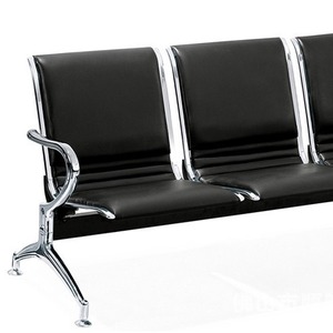 Sillas de espera Ssyou de 3 plazas, de cuero negro, con reposabrazos, para uso en aeropuertos y hospitales. - Product Image 1
