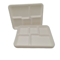 Plateau d'assiette de bagasse de canne à sucre compostable et biodégradable à 5 compartiments pour restaurant