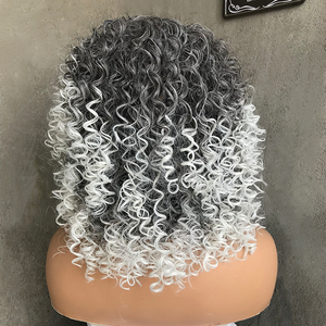Perruque synthétique <span class=keywords><strong>courte</strong></span> LIWANGLONG HAIR pour <span class=keywords><strong>femme</strong></span>, noire et blanche, avec raie latérale, boucles afro crépues, résistante à la chaleur, sans dentelle, densité 150% - Product Image 5