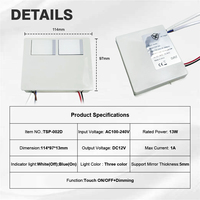 SHINECHIP TSP-002D 110V-240V Contrôleur tactile capacitif intelligent trois couleurs + LED pour miroir, avec fonctions de gradation et anti-buée, capteur tactile