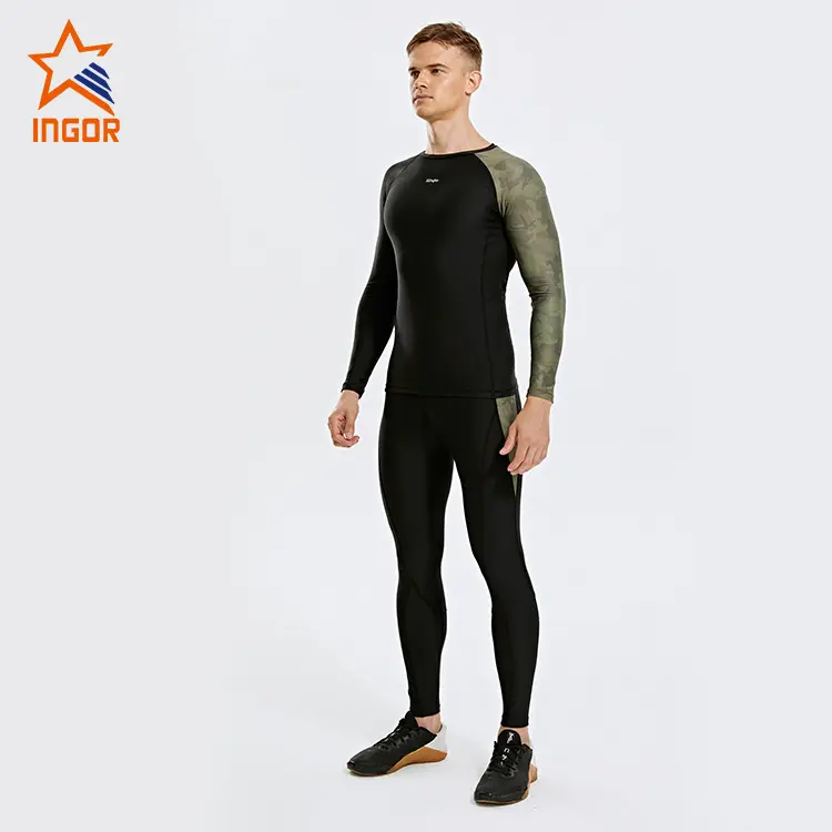 Ingor Custom Professionele Compressie Fitness Tweedelige Sets Heren Activewear Sets Gym Fitness Sets Voor Mannen