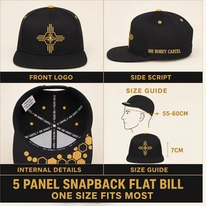 Nuovo Cappellino Snapback da Uomo a 5 Pannelli con Taglio Laser, Logo 3D Oro Honey Cartel, Visiera Piatta, Fabbrica BSCI, MOQ Basso, Spedizione DDP - Product Image 4