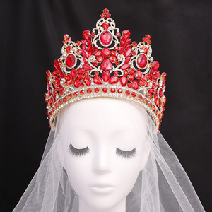 Couronne de Miss Monde en gros, grande diadème baroque de concours, ornée de cristaux verts et bleus, pour les reines - Product Image 5