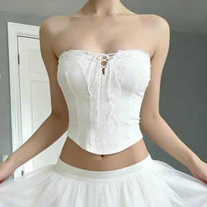 2026 Sexy Haut Bustier Corset Femme en Dentelle Blanche Respirant Écologique d'Été Sans Bretelles à Bandes Dos Nu Creux pour Soirée et Club - Product Image 1