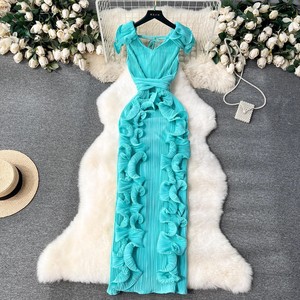 Women's Clothes Ladies Banquet High End Light Luxury Niche Pressed Pleated <strong>Three</strong> Dimensional Ruffles Slim Temperament Dress - Product Image 3