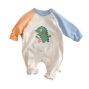 Детская цельная осенняя одежда с динозавром, детская разноцветная одежда с длинными рукавами и принтом в западном стиле