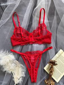 新作花柄メッシュランジェリー刺繍集めシースルーセクシーひもセックス2ピーススーツ - Product Image 2