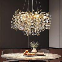 Lustre en cristal avec branches en aluminium doré, luminaire suspendu pour salon, salle à manger, chambre à coucher, lampe suspendue de luxe