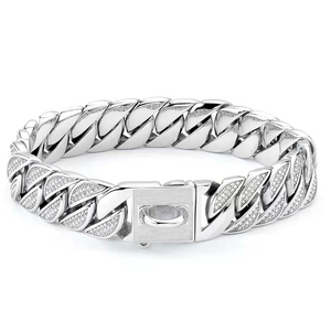 Accesorios para mascotas Cadena de eslabones cubanos chapada en oro de acero inoxidable sólido fuerte de 32mm Cadena de perro de diamante - Product Image 3