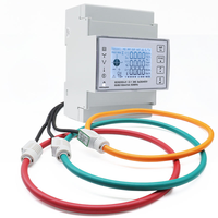 Compteur d'énergie électrique triphasé indirect à bobine Rogowski sur rail DIN, connecté Modbus RJ45 RS485, avec affichage LCD, classe 0.5