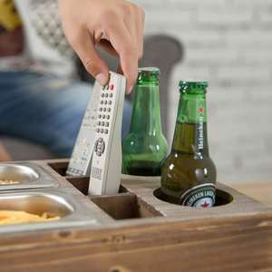 Деревянный поднос для дивана, закусок, ящик для сервировки закусок с <span class=keywords><strong>2</strong></span> держателями для чашек и <span class=keywords><strong>3</strong></span> отделениями для пульта дистанционного управления, органайзер для журнального столика - Product Image 6