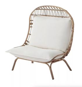 Fauteuil œuf moderne en fer et rotin tressé pour extérieur, extra large avec support – Idéal pour jardin, véranda, <span class=keywords><strong>piscine</strong></span>, intérieur et extérieur - Product Image 1
