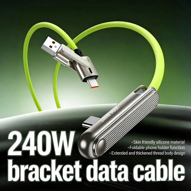 240W Fast Charging Cord with Foldable Stand, OD4.5mm Thickened Wear-Resistant Silicone Zinc Alloy Cable for Laptop