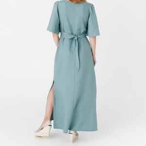 Robe longue en lin de haute qualité, coupe trapèze, manches longues, formelle, pour femme, fabriquée sur mesure par le fabricant - Product Image 3