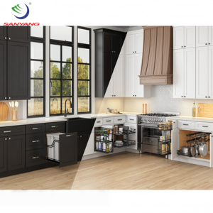 Contemporanea a forma di <span class=keywords><strong>L</strong></span> mobili da cucina nera Shaker lacca legno lusso mobili da cucina mobili con <span class=keywords><strong>isola</strong></span> - Product Image 2