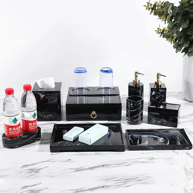 Hotel marble polyresin bath accessory set home Toiletries washroom toilet resin bathroom set accessories wholesale