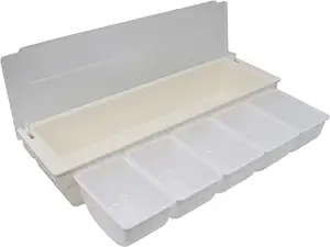 Logo Custom Large Durable Clear Chilled Bar Condiment On Plastic Ice Caddy With 5 Removable Containers