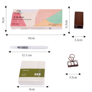 Mini Gouache Pigment Peinture En Plein Air Voyage Ensemble Portable Bois 8 Grille Peinture Palette avec Peinture Cahier Eau Stylo Clip - Product Image 3