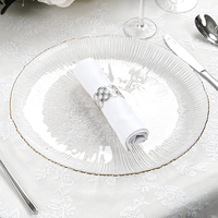 Vente directe usine – Ensemble d'assiettes de présentation en verre à nervures verticales, style simple, sans plomb, transparentes avec bord doré