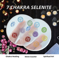 Plaque de Recharge Chakra en Sélénite, Disque Rond en Cristal, Sous-Verre en Pierre Précieuse Sculptée pour la Méditation et la Décoration Intérieure